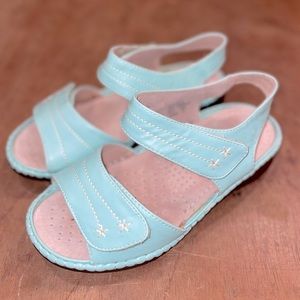 US Size 7 Women’s Cushion-Walk Flexible Comfort Sandals Leather Lined Green/Blue
